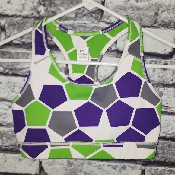 Nike Pro Green White & Purple Sports Bra - S - Picture 1 of 4